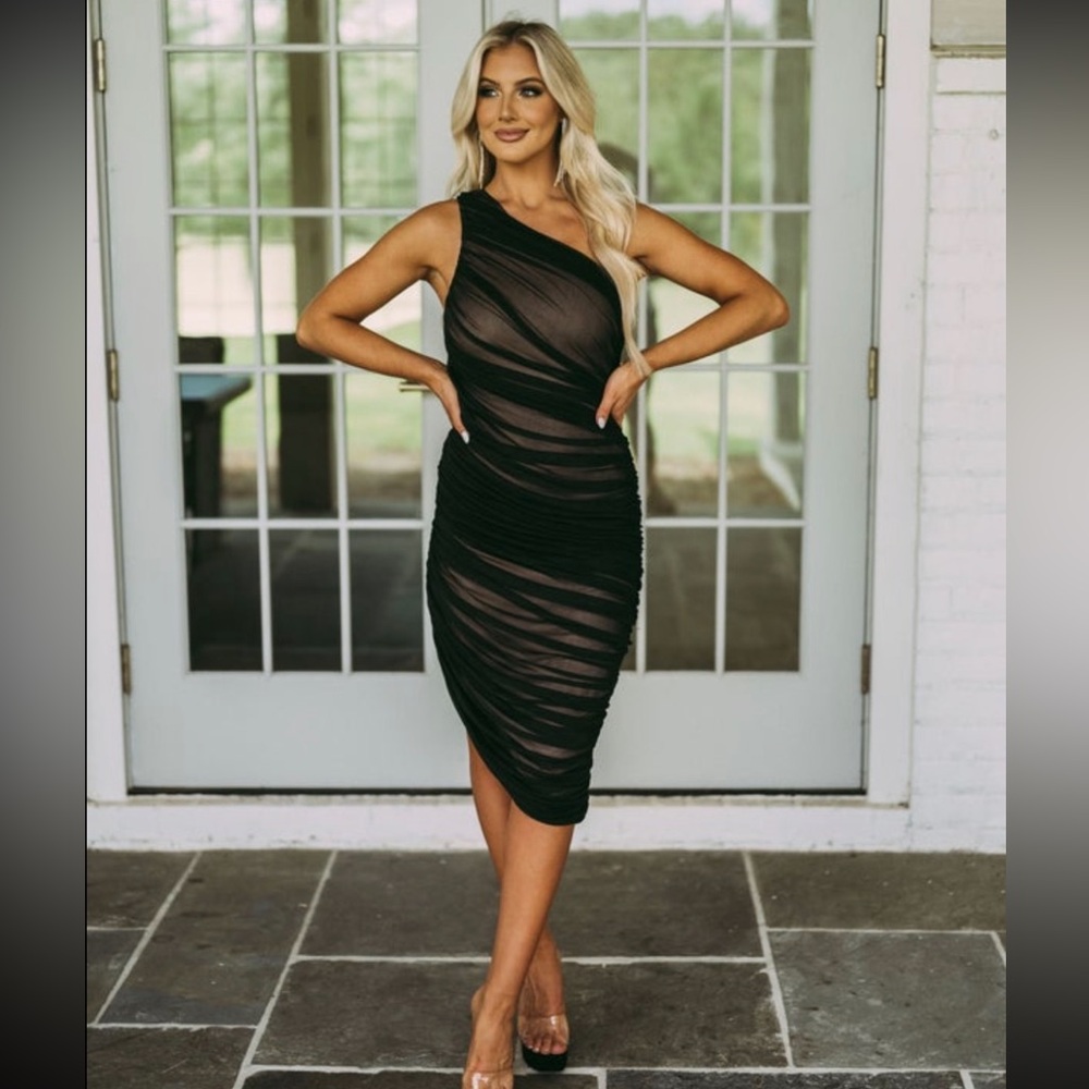 These Three Jenn One Shoulder Mesh Dress